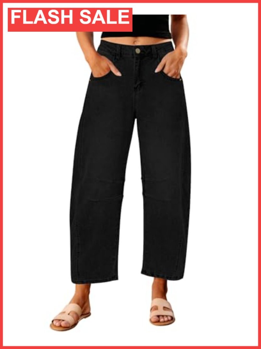 High Waist Barrel Jeans Cropped Stretch Denim Wide Leg Women's Pants